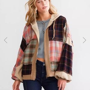 Oli & Hali boutique pieced plaid jacket NWOT size medium oversized fit unique